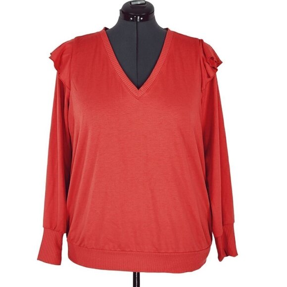 Torrid Ruffled Shoulders Sweatshirt Size 1 1X Pullover V Neck Long Sleeve New - Picture 15 of 15